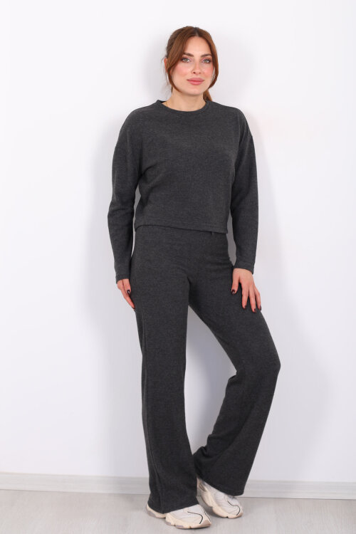 Bisiklet Yaka Beli Bağlamalı Füme Kadın Yumoş Takım - 3