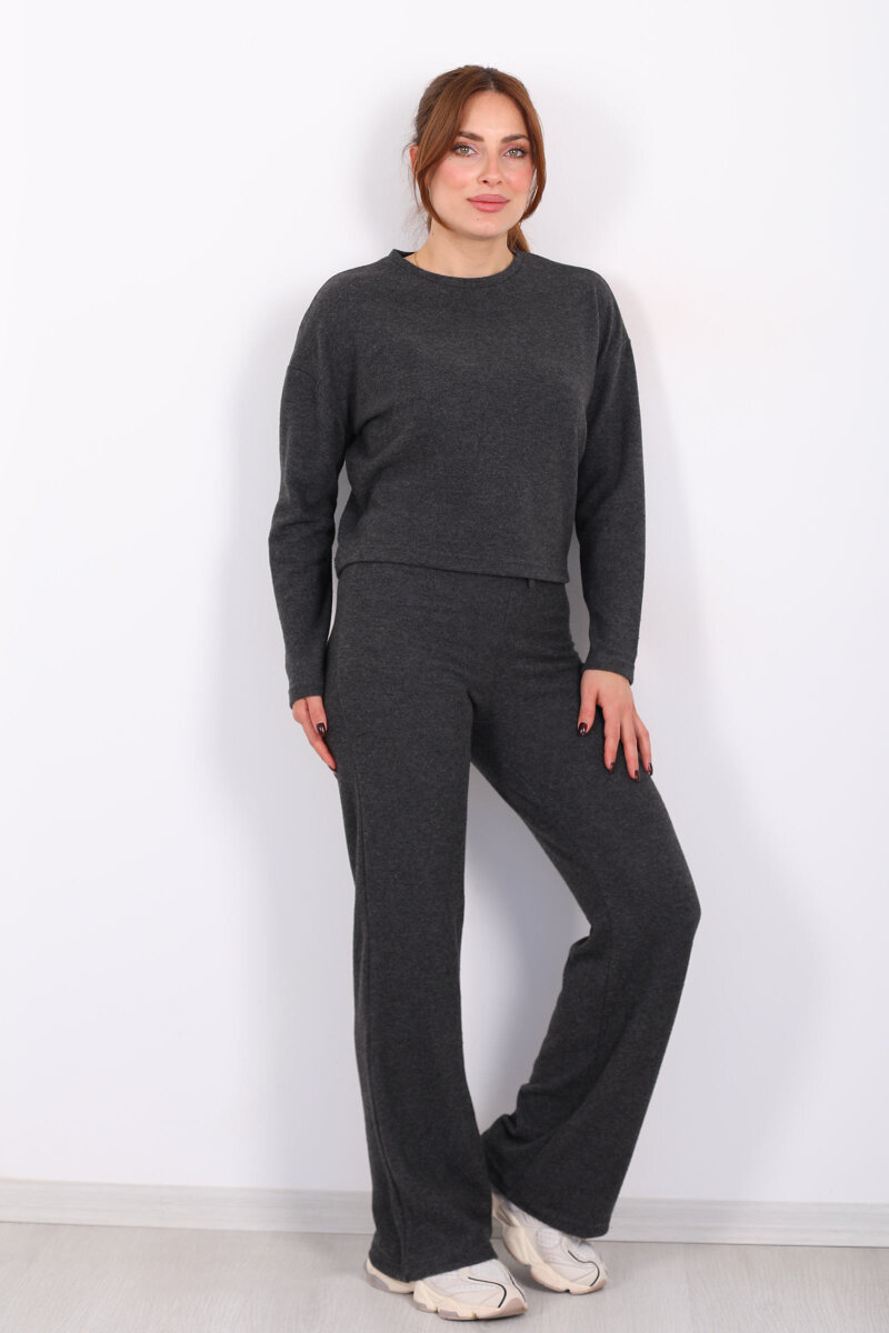 Bisiklet Yaka Beli Bağlamalı Füme Kadın Yumoş Takım - 3