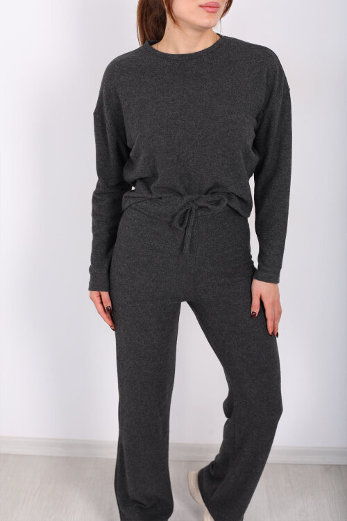 Bisiklet Yaka Beli Bağlamalı Füme Kadın Yumoş Takım - 2