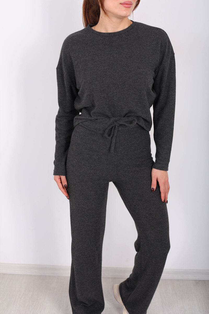 Bisiklet Yaka Beli Bağlamalı Füme Kadın Yumoş Takım - 2