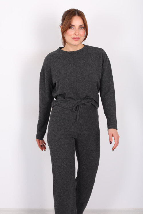 Bisiklet Yaka Beli Bağlamalı Füme Kadın Yumoş Takım - 4