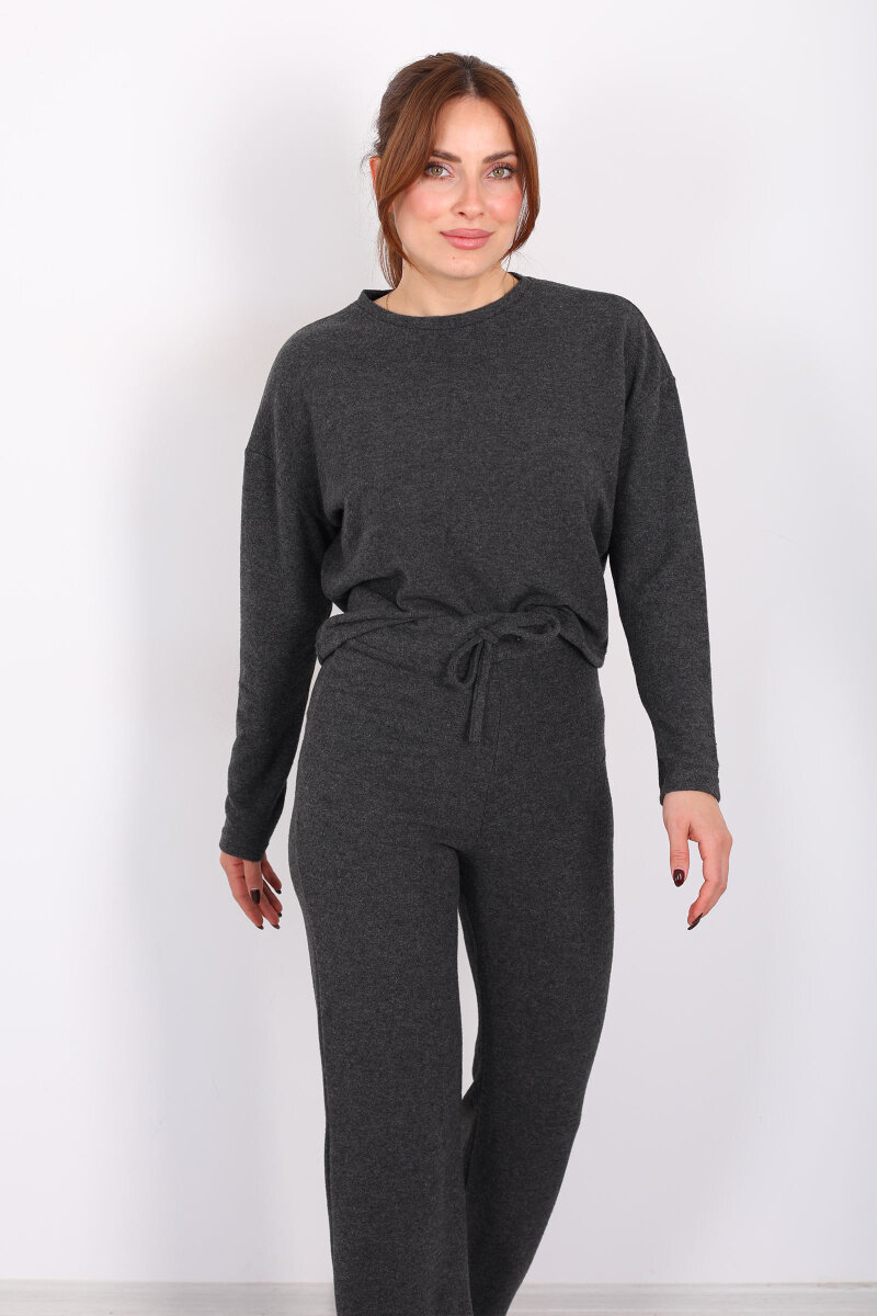 Bisiklet Yaka Beli Bağlamalı Füme Kadın Yumoş Takım - 4