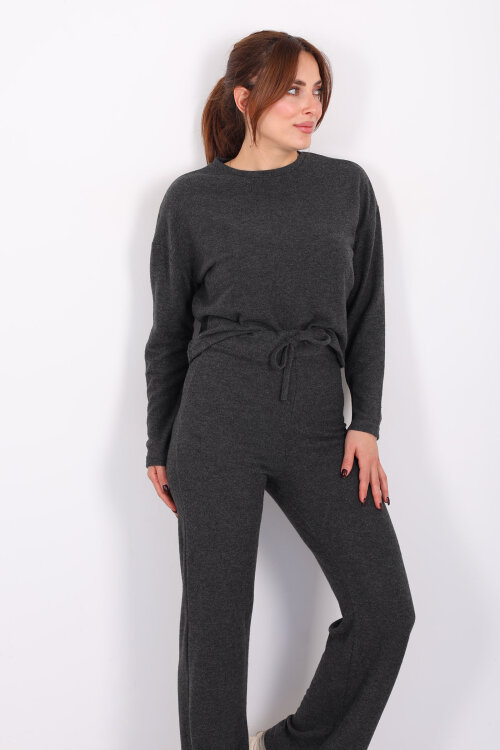 Bisiklet Yaka Beli Bağlamalı Füme Kadın Yumoş Takım 