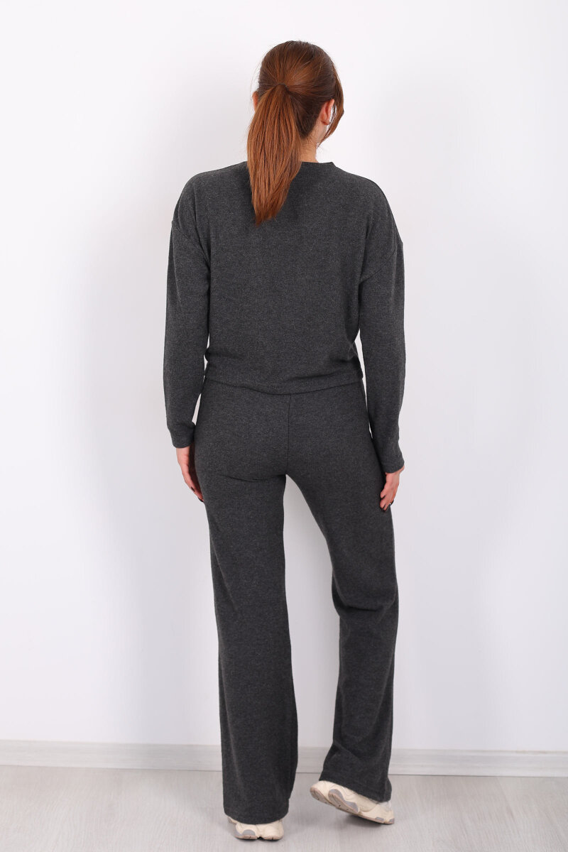 Bisiklet Yaka Beli Bağlamalı Füme Kadın Yumoş Takım - 5