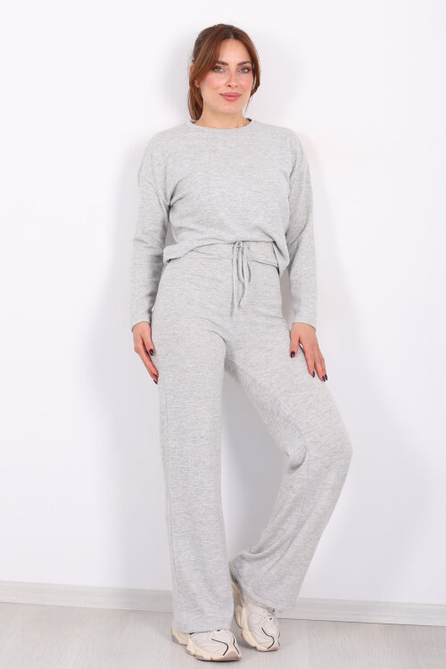 Bisiklet Yaka Beli Bağlamalı Gri Kadın Yumoş Takım - 3