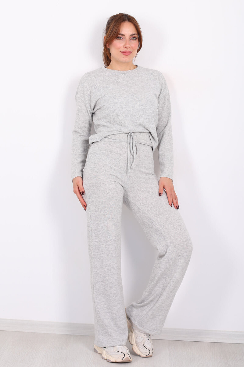 Bisiklet Yaka Beli Bağlamalı Gri Kadın Yumoş Takım - 3