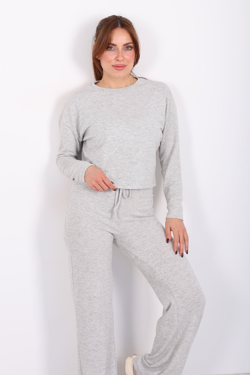 Bisiklet Yaka Beli Bağlamalı Gri Kadın Yumoş Takım - 4