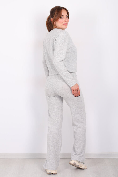 Bisiklet Yaka Beli Bağlamalı Gri Kadın Yumoş Takım - 5