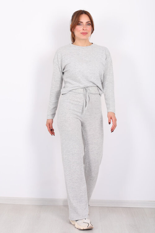 Bisiklet Yaka Beli Bağlamalı Gri Kadın Yumoş Takım - 6