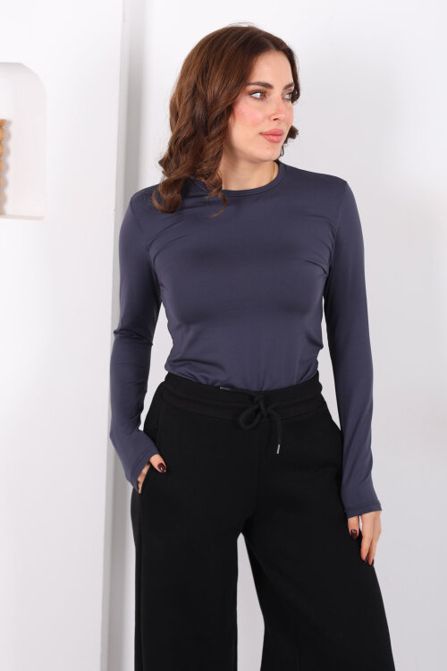 Bisiklet Yaka Belize Antrasit Kadın Body - Berox