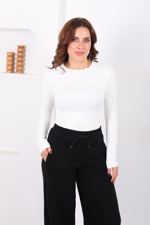 Bisiklet Yaka Belize Ekru Kadın Body - 4