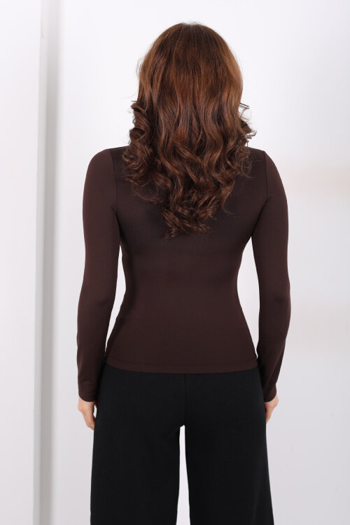 Bisiklet Yaka Belize Kahverengi Kadın Body - Berox (1)