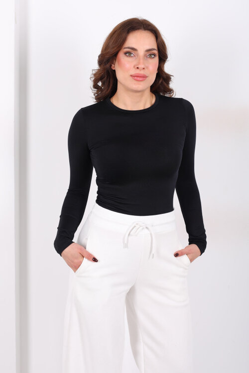 Bisiklet Yaka Belize Siyah Kadın Body - Berox