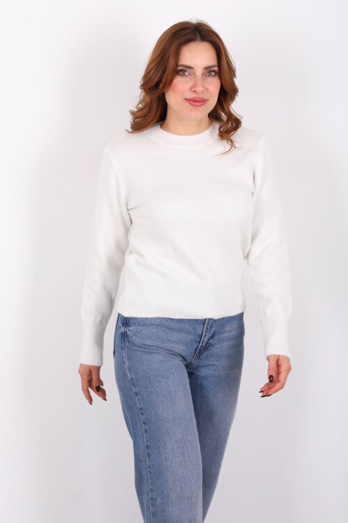 Bisiklet Yaka Beyaz Kadın Triko Kazak - 3