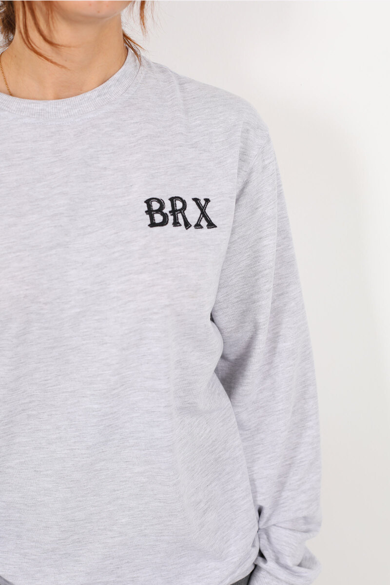 Bisiklet Yaka BRX Baskılı İki İplik Gri Kadın Sweat - 2