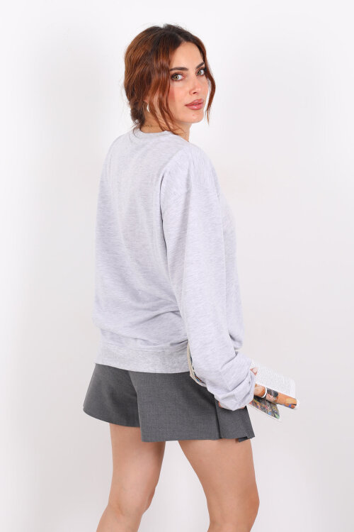 Bisiklet Yaka BRX Baskılı İki İplik Gri Kadın Sweat - 5