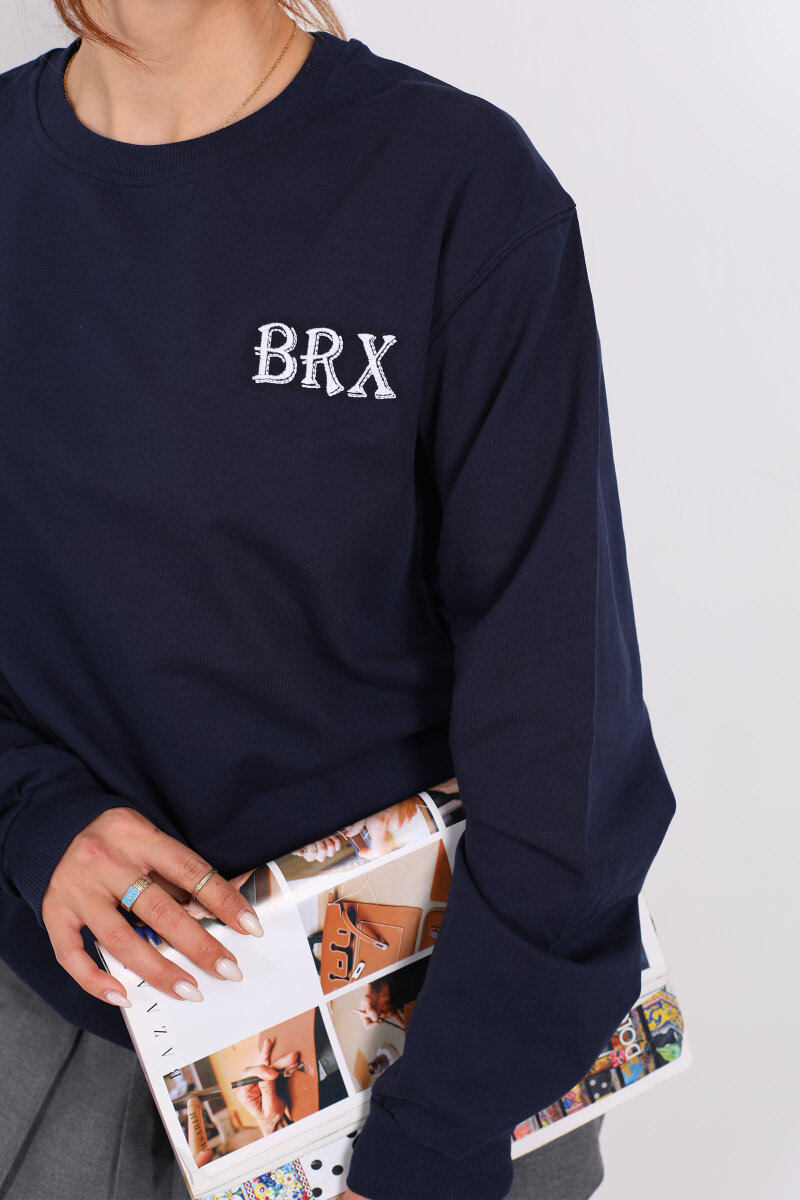 Bisiklet Yaka BRX Baskılı İki İplik Lacivert Kadın Sweat - 2