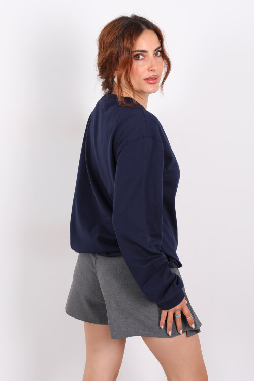 Bisiklet Yaka BRX Baskılı İki İplik Lacivert Kadın Sweat - 5