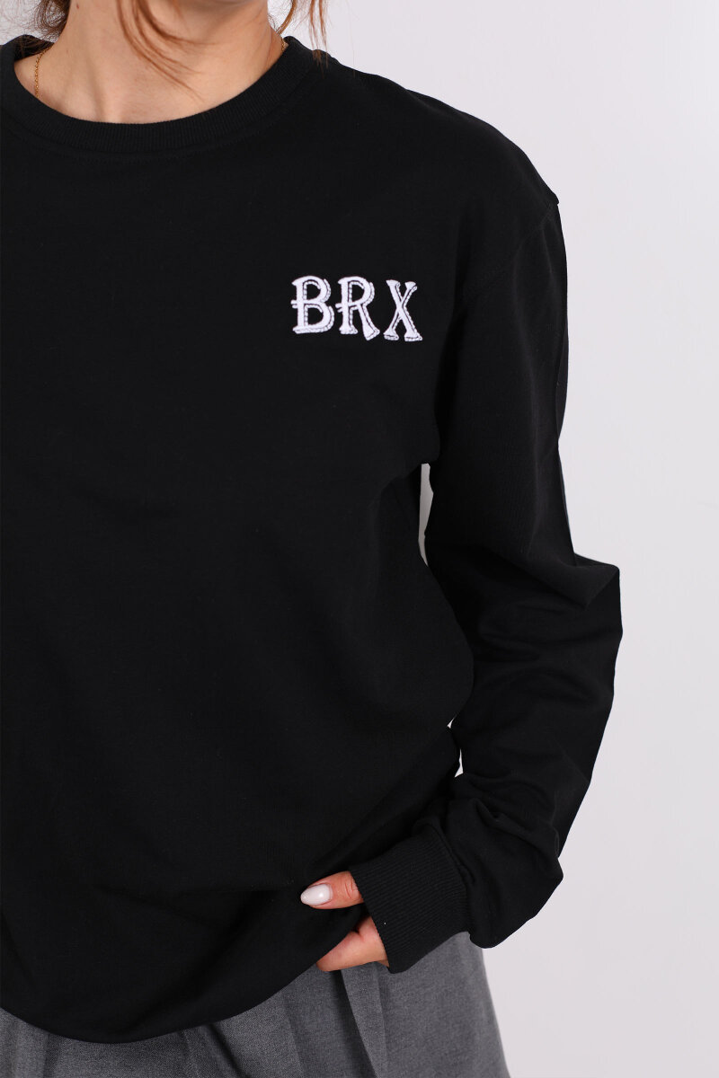 Bisiklet Yaka BRX Baskılı İki İplik Siyah Kadın Sweat - 2