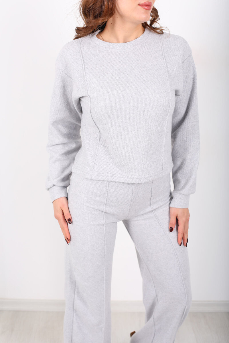 Bisiklet Yaka Çimalı Gri Kadın Selanik Takım - 2