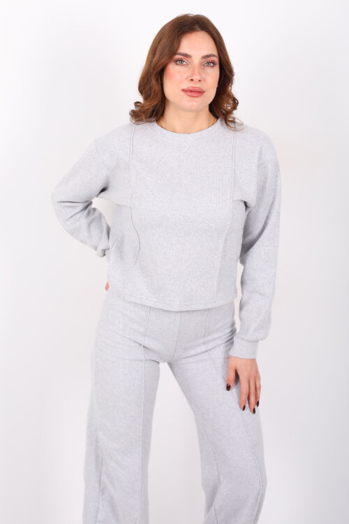 Bisiklet Yaka Çimalı Gri Kadın Selanik Takım - 3