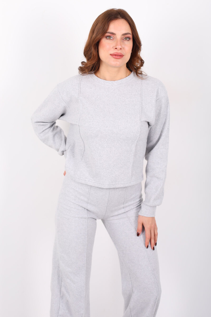 Bisiklet Yaka Çimalı Gri Kadın Selanik Takım - 3