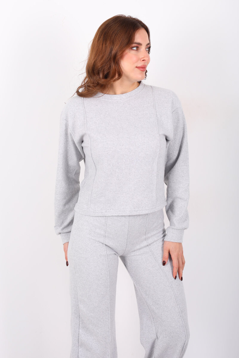 Bisiklet Yaka Çimalı Gri Kadın Selanik Takım - 5