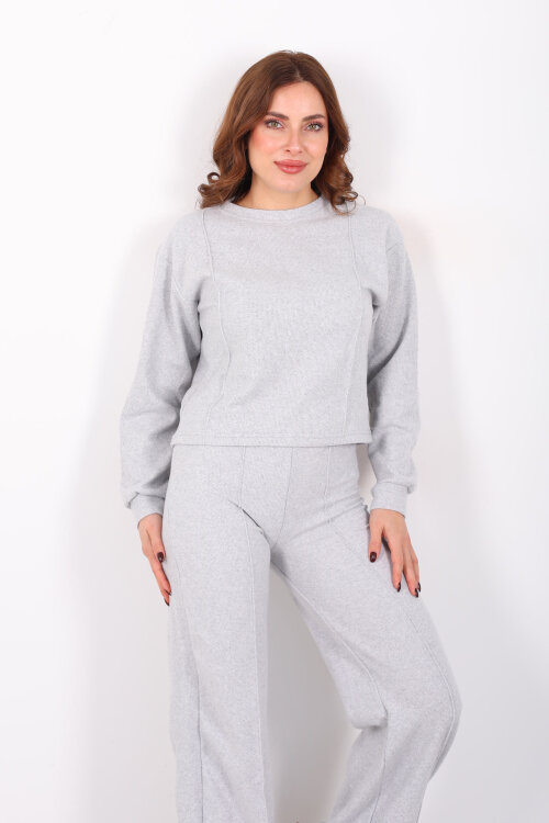 Bisiklet Yaka Çimalı Gri Kadın Selanik Takım - 7