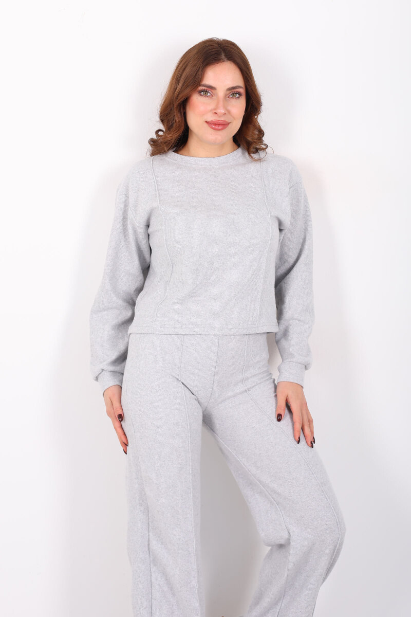 Bisiklet Yaka Çimalı Gri Kadın Selanik Takım - 7