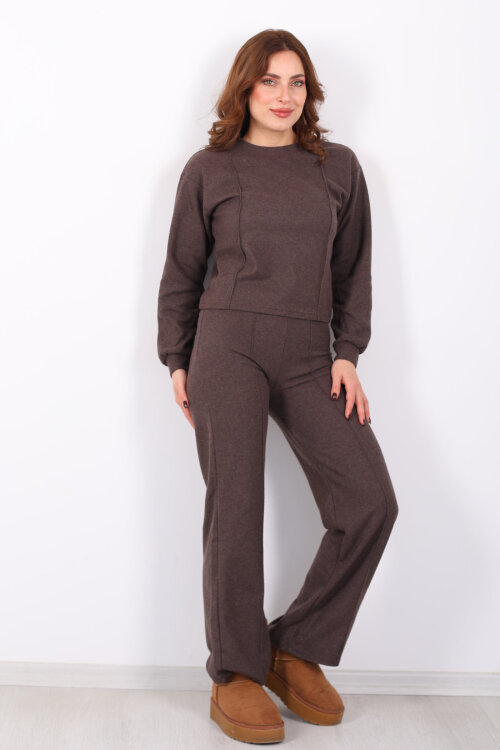 Bisiklet Yaka Çimalı Kahverengi Kadın Selanik Takım - 7