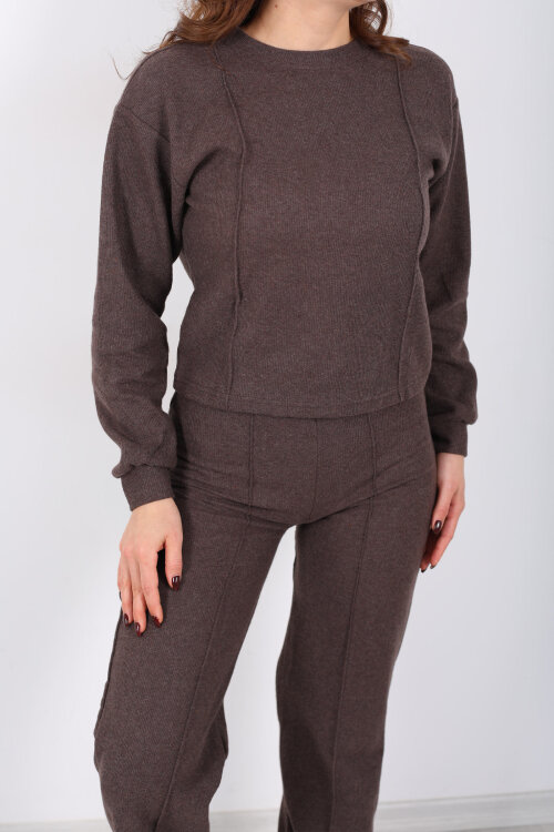 Bisiklet Yaka Çimalı Kahverengi Kadın Selanik Takım - Berox (1)