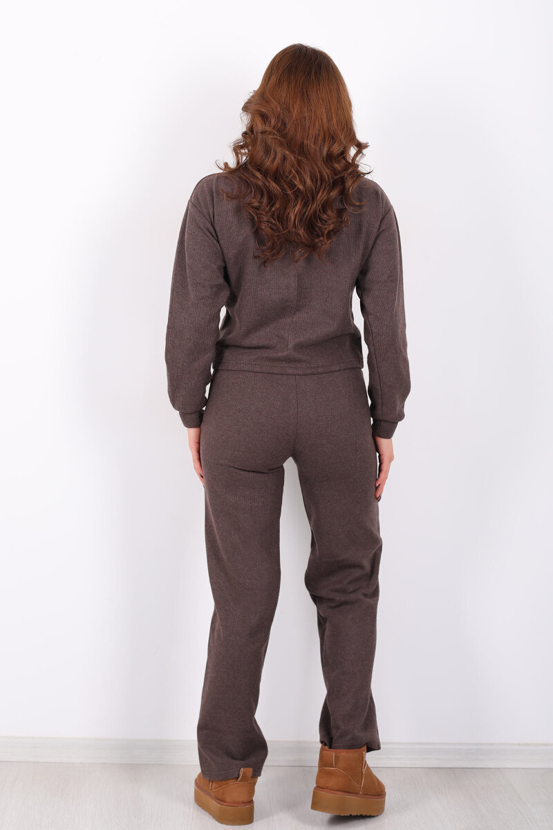 Bisiklet Yaka Çimalı Kahverengi Kadın Selanik Takım - 6