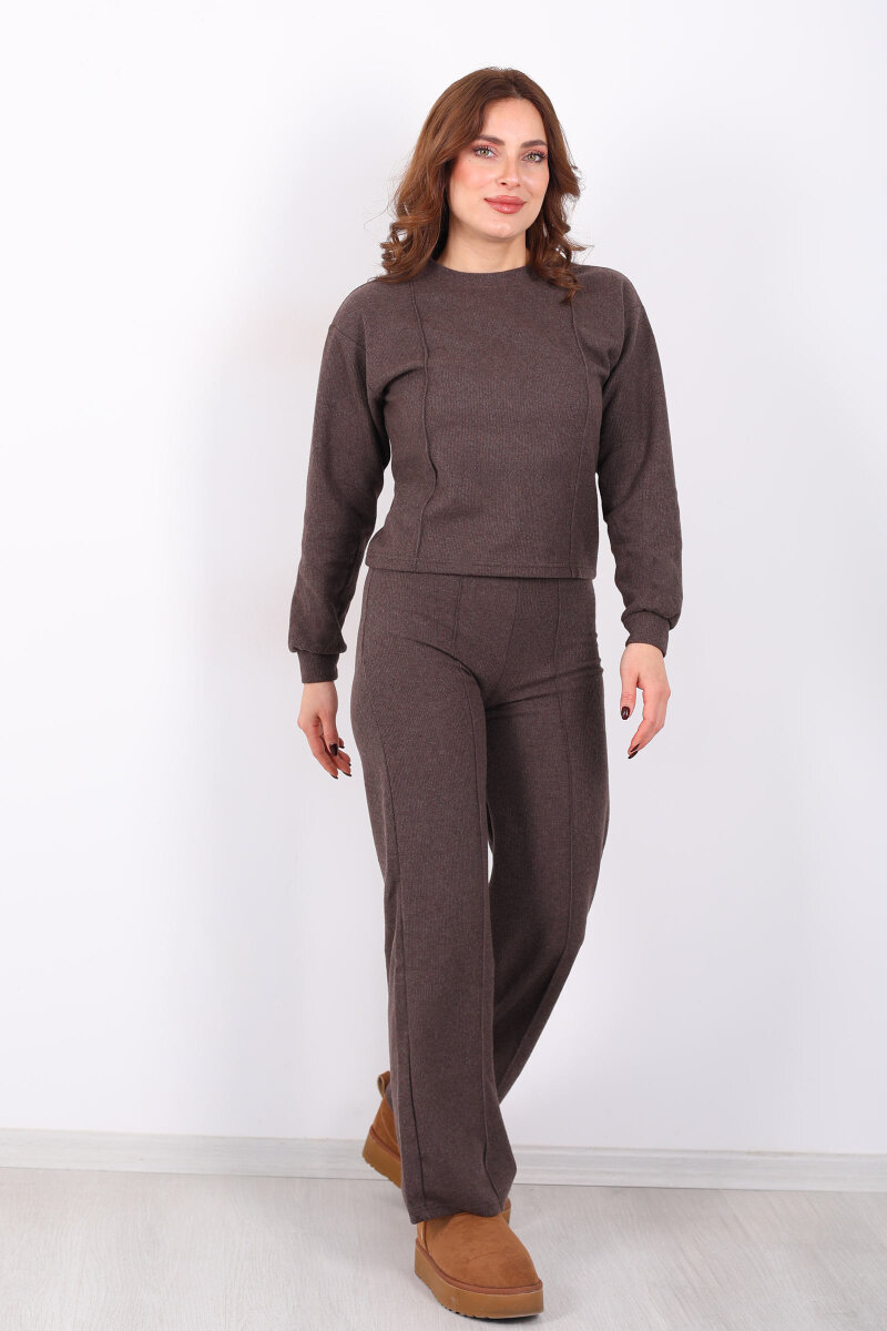 Bisiklet Yaka Çimalı Kahverengi Kadın Selanik Takım - 4