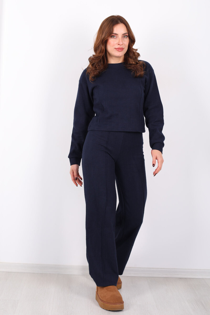 Bisiklet Yaka Çimalı Lacivert Kadın Selanik Takım - 1