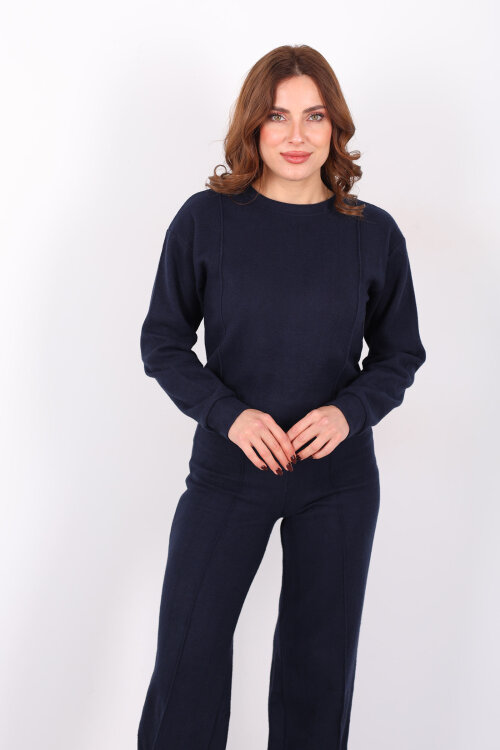 Bisiklet Yaka Çimalı Lacivert Kadın Selanik Takım - 3