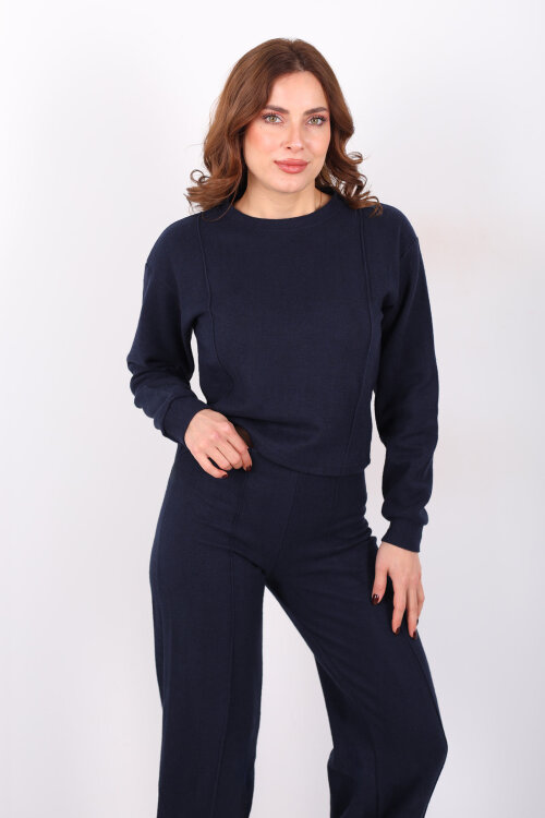 Bisiklet Yaka Çimalı Lacivert Kadın Selanik Takım - 4