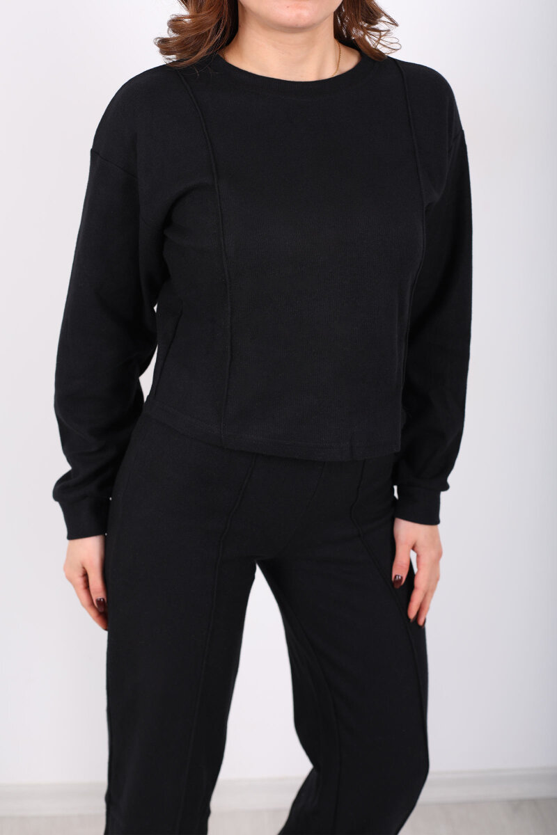 Bisiklet Yaka Çimalı Siyah Kadın Selanik Takım - 2