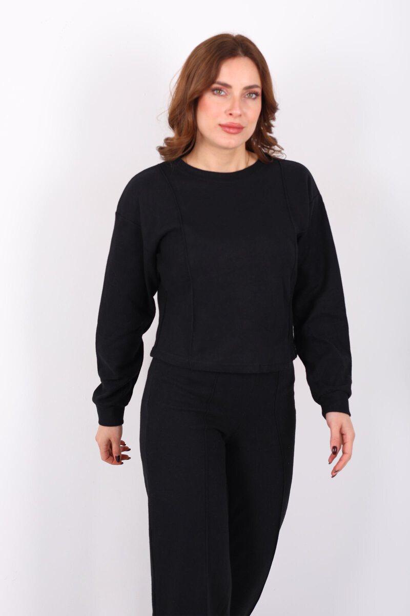 Bisiklet Yaka Çimalı Siyah Kadın Selanik Takım - 4