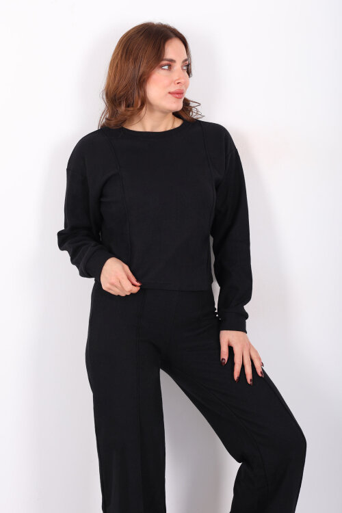 Bisiklet Yaka Çimalı Siyah Kadın Selanik Takım - Berox