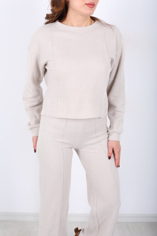 Bisiklet Yaka Çimalı Taş Rengi Kadın Selanik Takım - Berox (1)