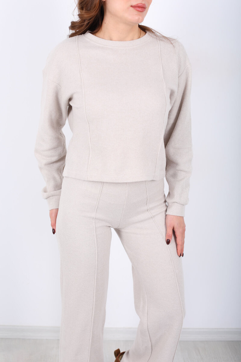 Bisiklet Yaka Çimalı Taş Rengi Kadın Selanik Takım - 2