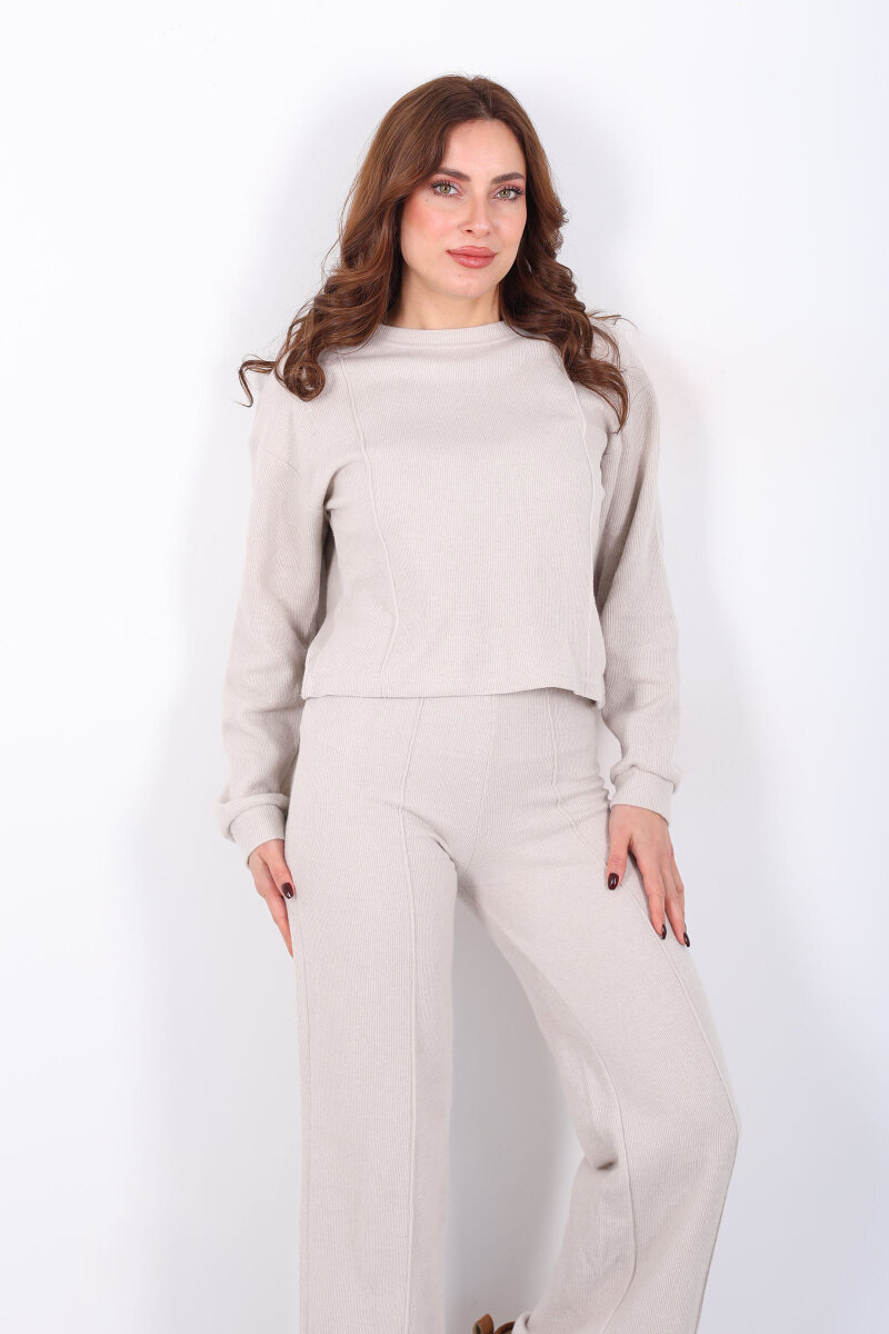 Bisiklet Yaka Çimalı Taş Rengi Kadın Selanik Takım - 6