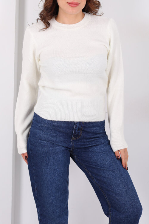 Bisiklet Yaka Ekru Kadın Triko Kazak - Berox (1)