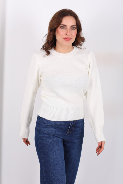 Bisiklet Yaka Ekru Kadın Triko Kazak - 3