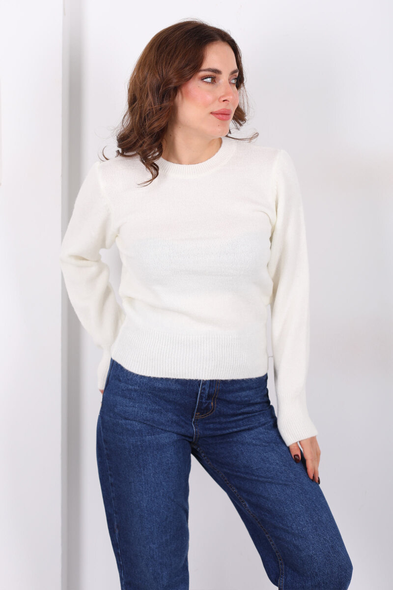 Bisiklet Yaka Ekru Kadın Triko Kazak - 1