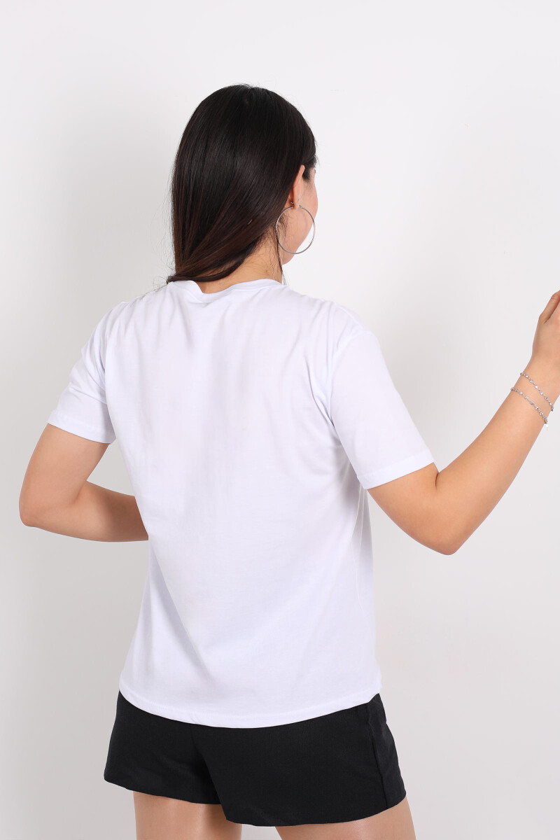 Bisiklet Yaka Forever Nakışlı Boncuk Dikişli Beyaz Kadın T-Shirt - 4