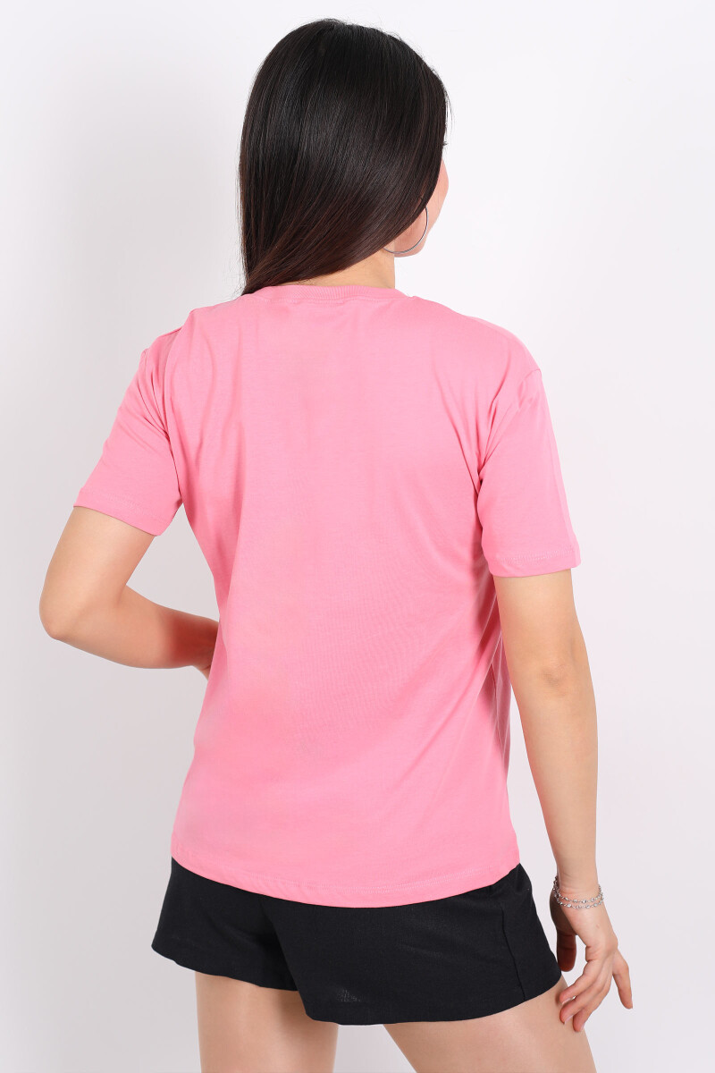 Bisiklet Yaka Forever Nakışlı Boncuk Dikişli Pembe Kadın T-Shirt - 5