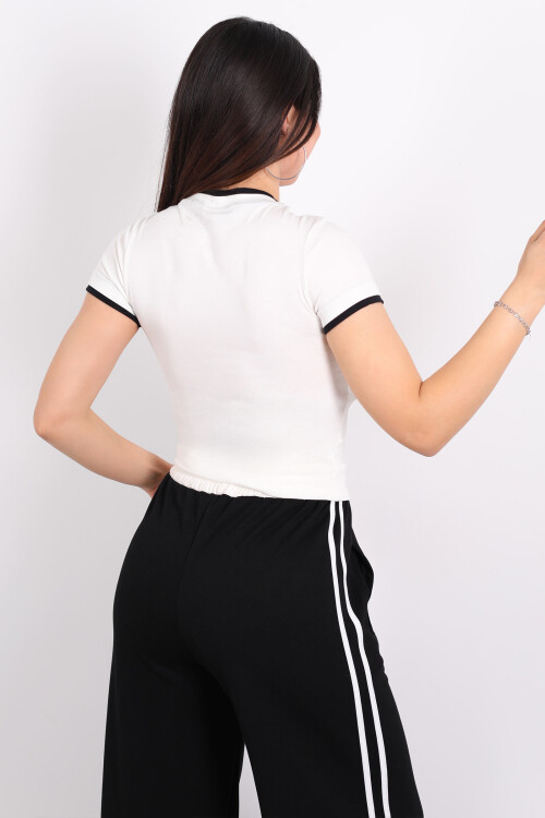 Bisiklet Yaka Garnili Beyaz Kadın Body - 2
