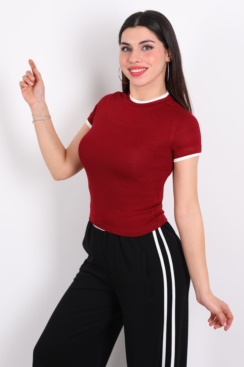 Bisiklet Yaka Garnili Bordo Kadın Body - 1