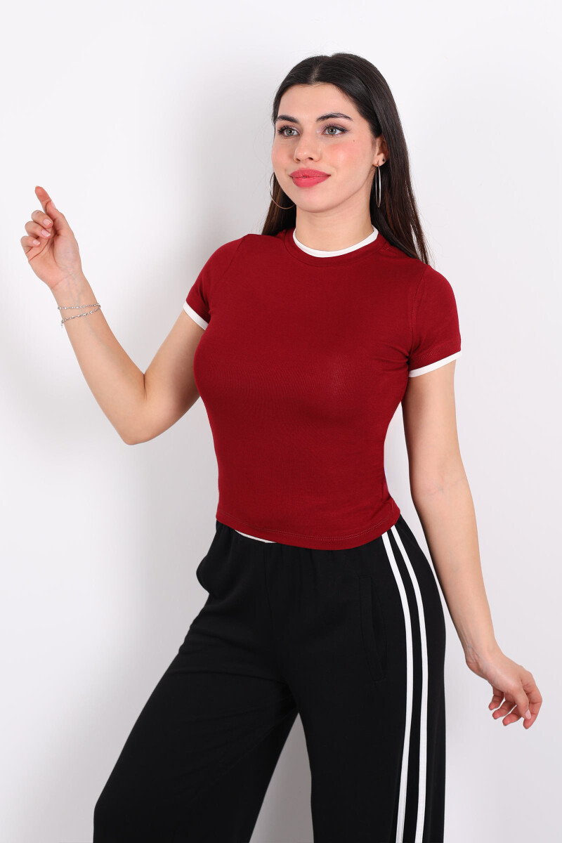 Bisiklet Yaka Garnili Bordo Kadın Body - 4